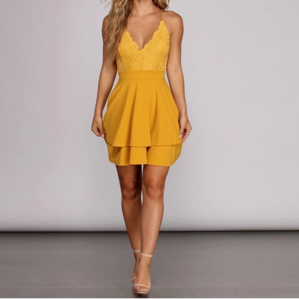 Windsor Mustard Lace Mini Dress